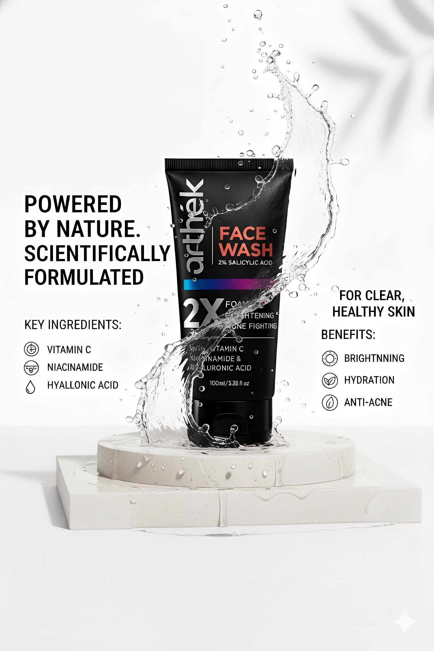 Arthek Care Vitamin C Facewash (2% Salicylic Acid) | Brightening & Acne Control Face Wash