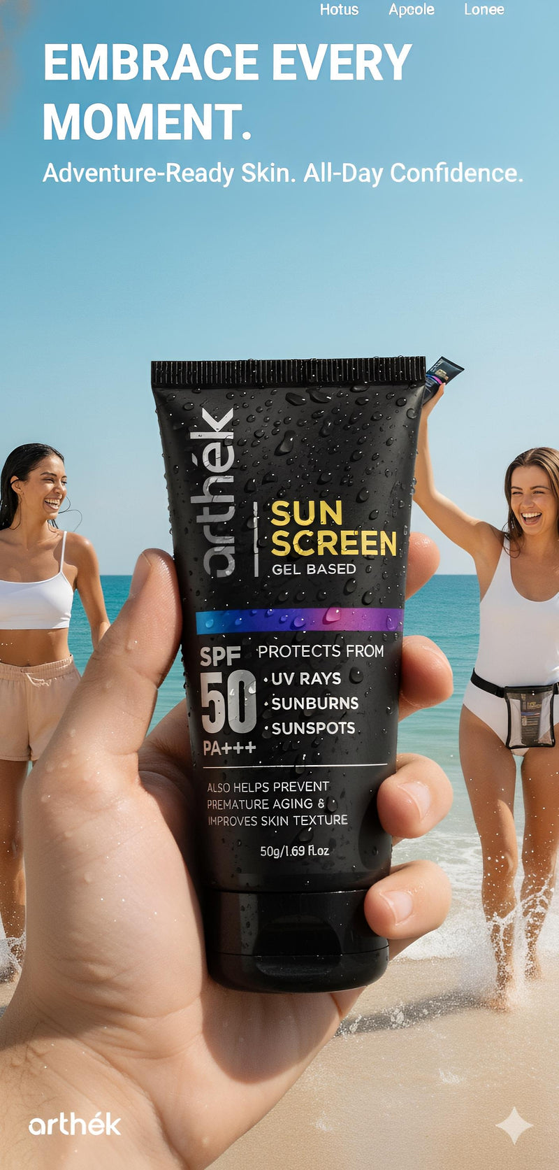 Arthek Ultra-Light Sunscreen Gel SPF 50 | PA++++ | No White Cast | Oil-Free Sun Protection