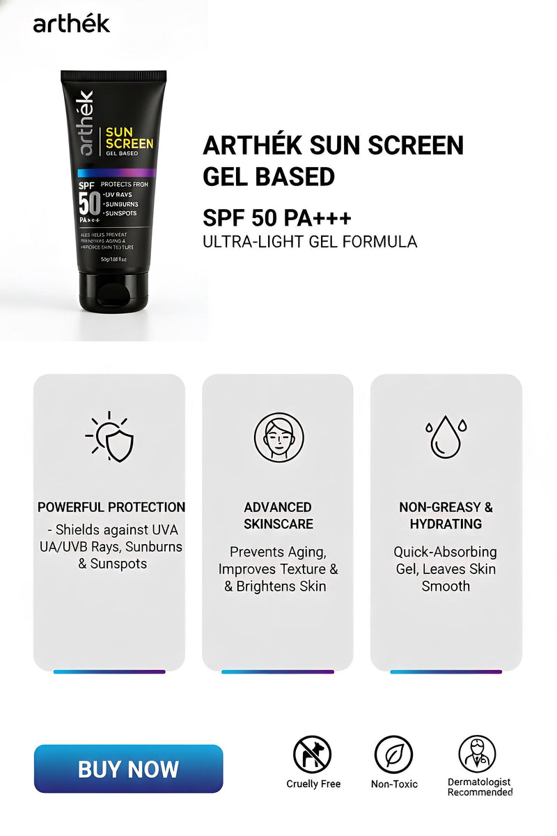 Arthek Ultra-Light Sunscreen Gel SPF 50 | PA++++ | No White Cast | Oil-Free Sun Protection
