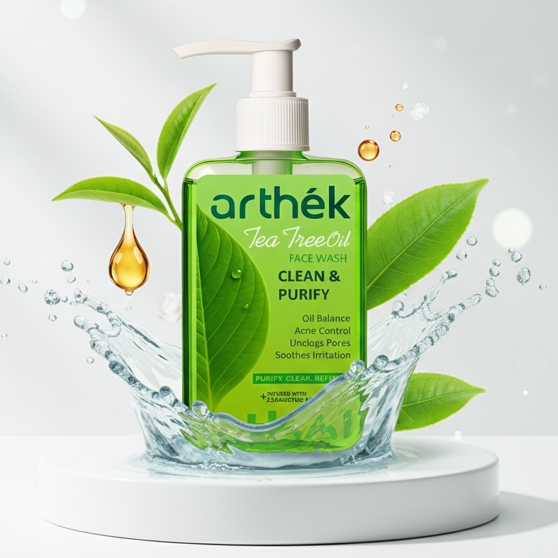 Arthék Tea Tree Oil Face Wash for Acne Control & Oil Balance | Deep Cleansing, Unclogs Pores & Soothes Irritation | Infused with 2% Salicylic Acid | For Oily & Acne-Prone Skin