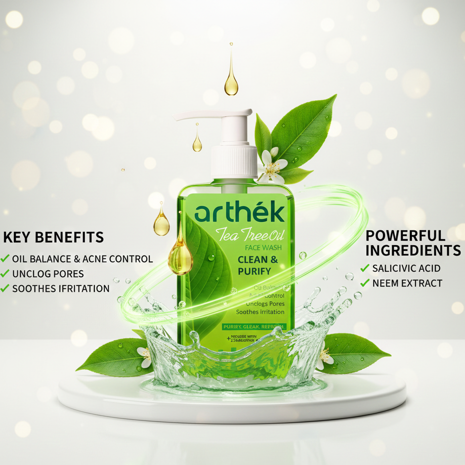 Arthék Tea Tree Oil Face Wash for Acne Control & Oil Balance | Deep Cleansing, Unclogs Pores & Soothes Irritation | Infused with 2% Salicylic Acid | For Oily & Acne-Prone Skin
