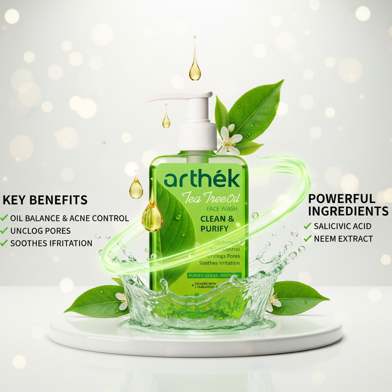 Arthék Tea Tree Oil Face Wash for Acne Control & Oil Balance | Deep Cleansing, Unclogs Pores & Soothes Irritation | Infused with 2% Salicylic Acid | For Oily & Acne-Prone Skin