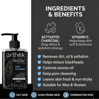 Arthék Activated Charcoal Face Wash for Deep Detox & Pollution Cleanup - 250ml