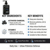 Arthék Activated Charcoal Face Wash for Deep Detox & Pollution Cleanup - 250ml