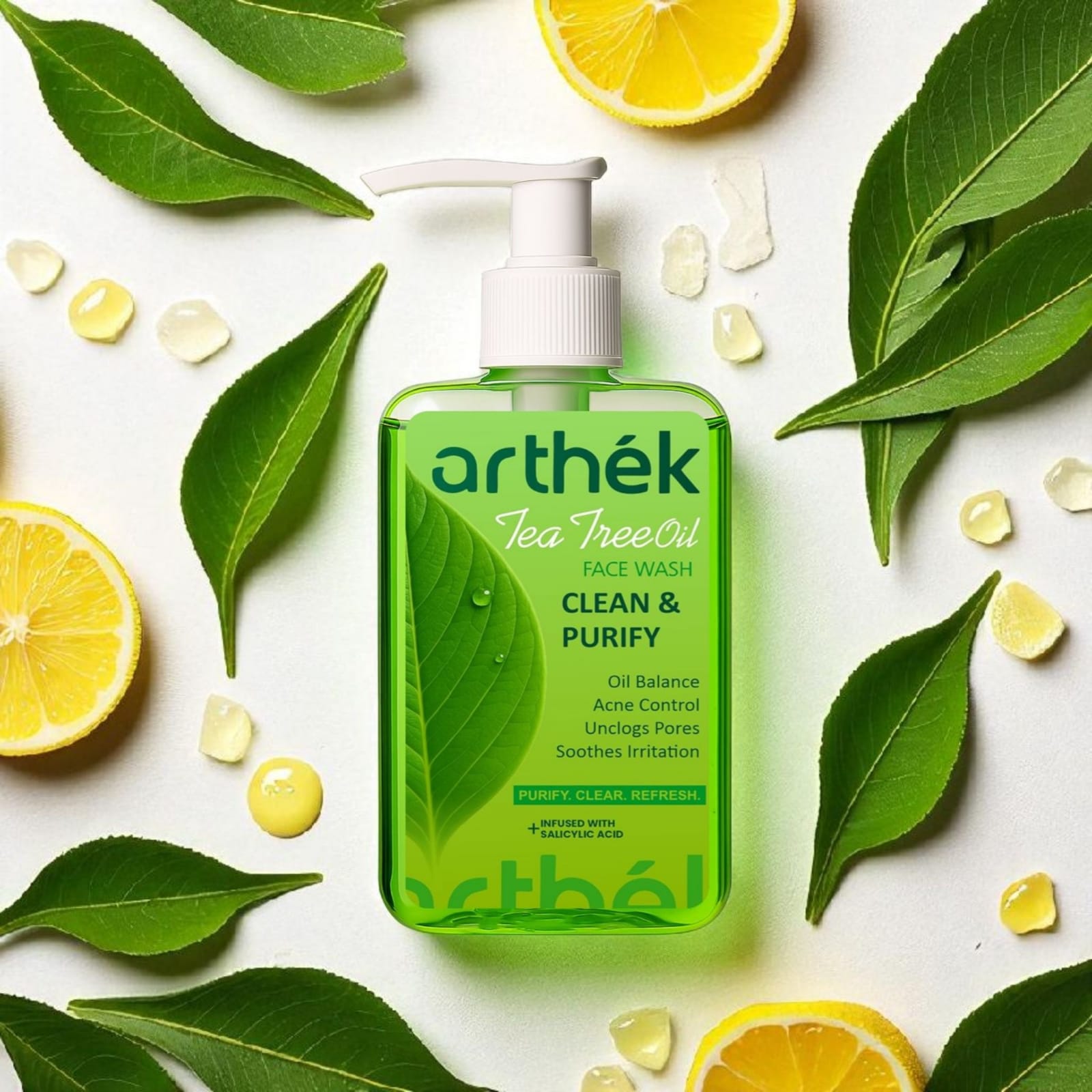 Arthék Tea Tree Oil Face Wash for Acne Control & Oil Balance | Deep Cleansing, Unclogs Pores & Soothes Irritation | Infused with 2% Salicylic Acid | For Oily & Acne-Prone Skin