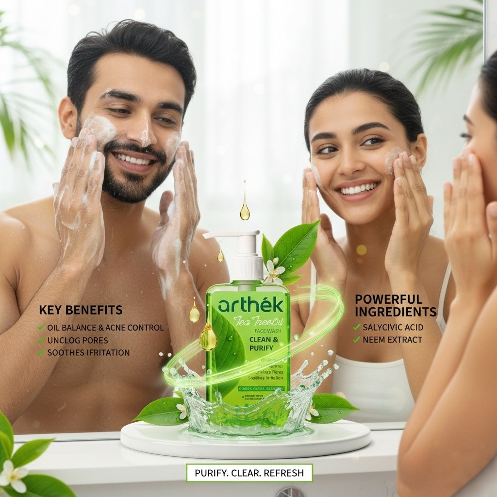 Arthék Tea Tree Oil Face Wash for Acne Control & Oil Balance | Deep Cleansing, Unclogs Pores & Soothes Irritation | Infused with 2% Salicylic Acid | For Oily & Acne-Prone Skin