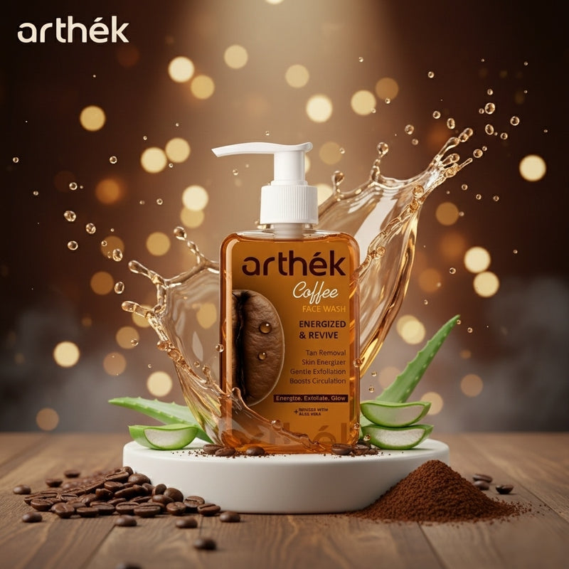 Arthek Coffee Face Wash for Tan Removal, Skin Energizer & Gentle Exfoliation | Revives Dull Skin, Boosts Circulation & Enhances Glow | Infused with Aloe Vera - 250ml